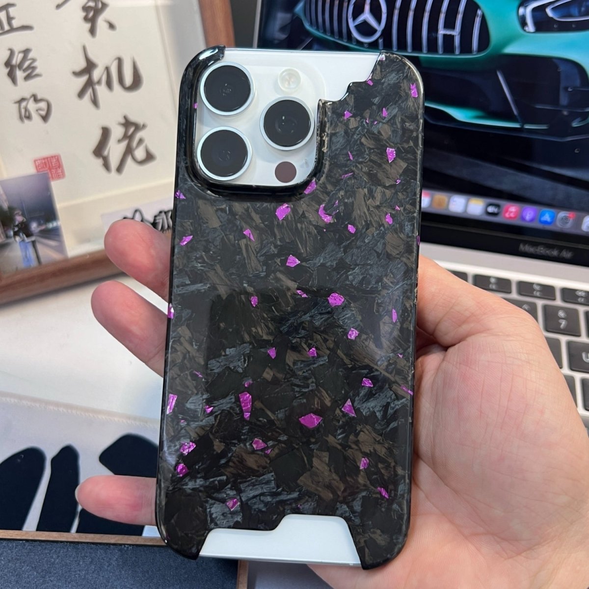 Luxury forged gold foil carbon fiber phone case for iPhone.