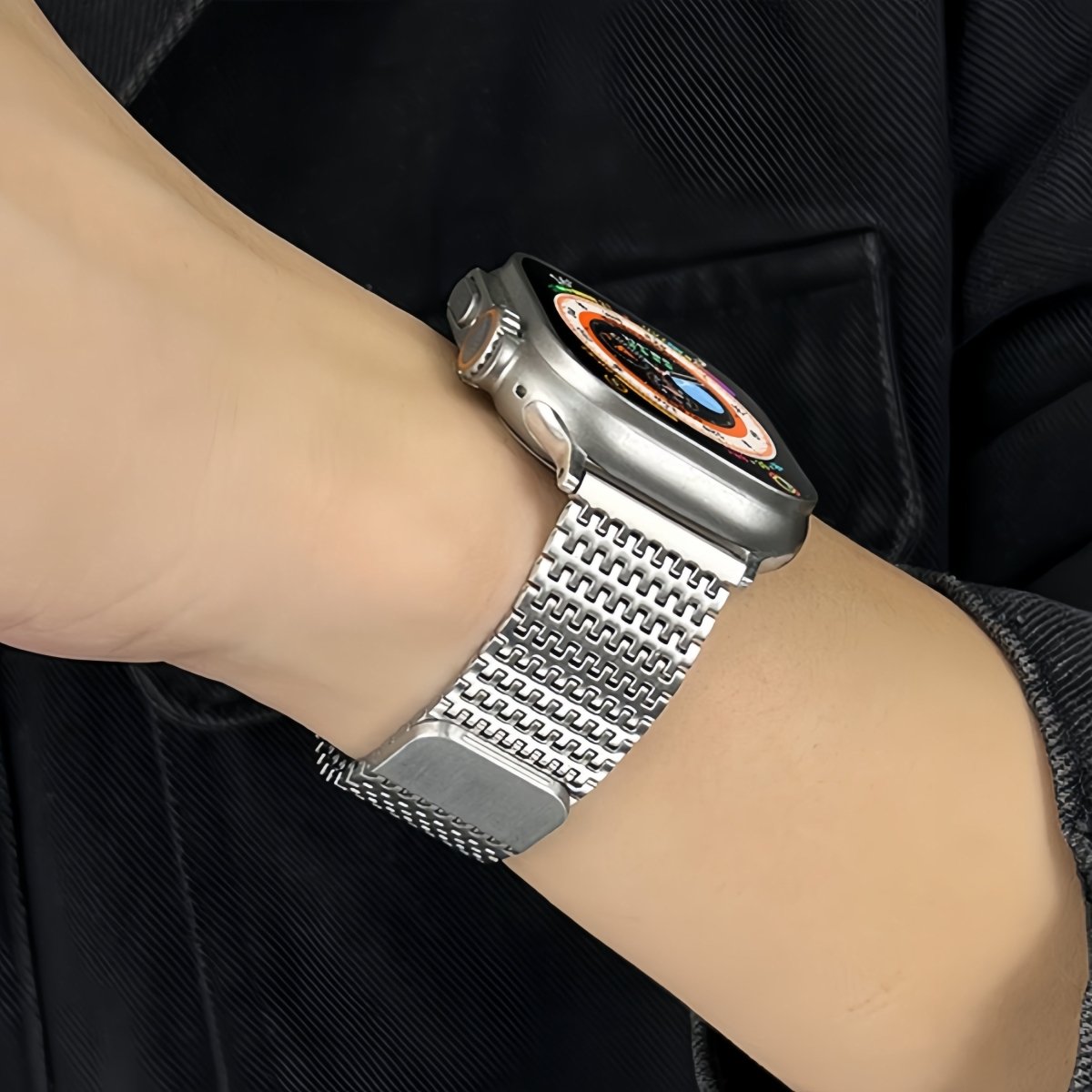 Chain-link woven metal band for Apple Watch