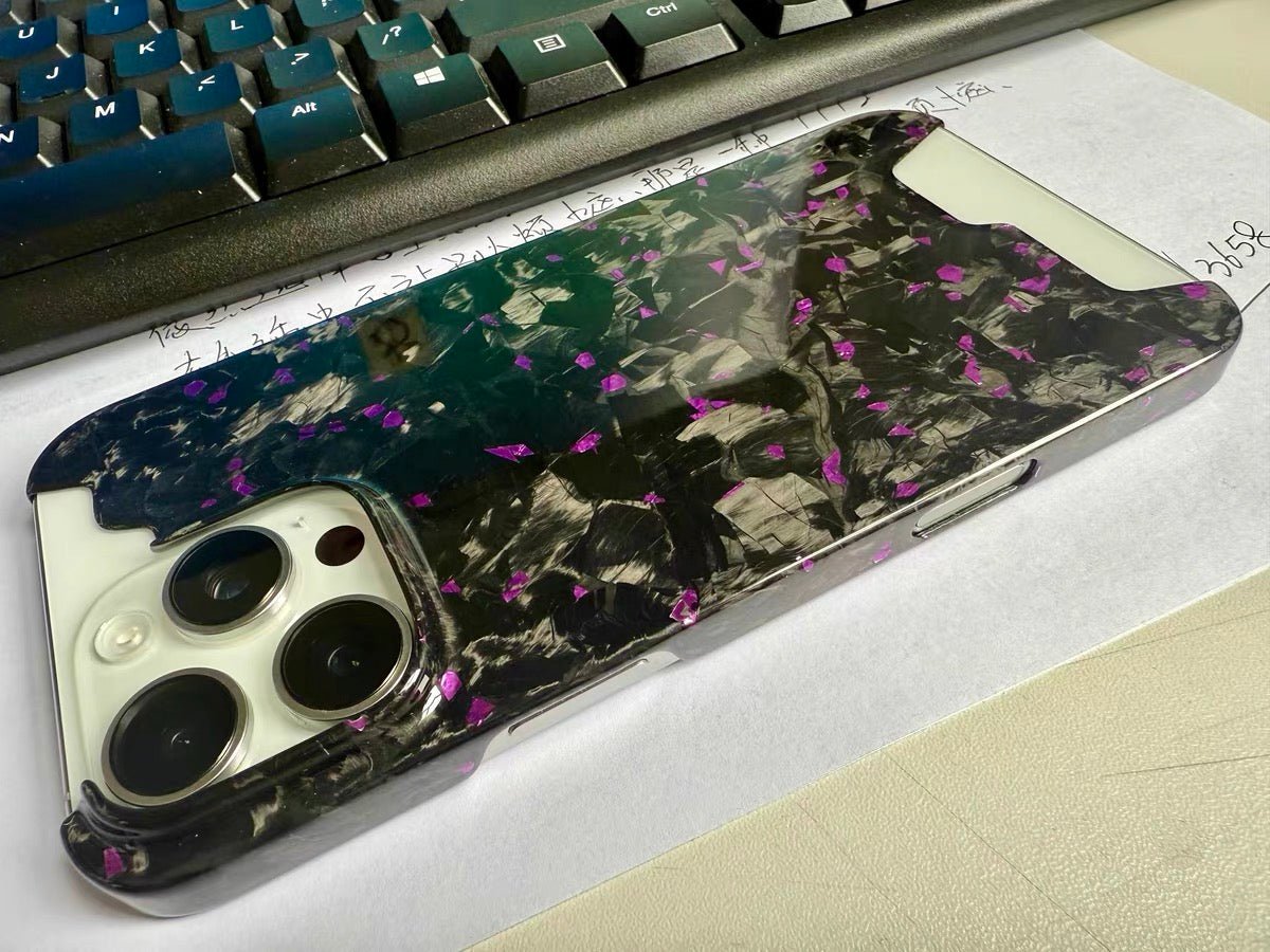 Luxury forged gold foil carbon fiber phone case for iPhone.