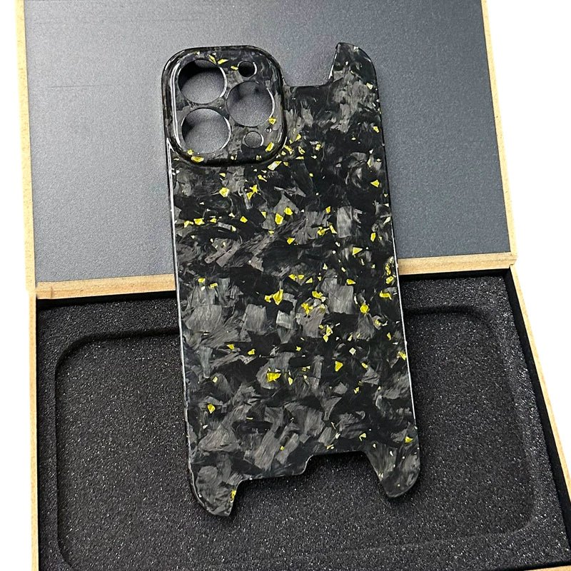 Luxury forged gold foil carbon fiber phone case for iPhone.