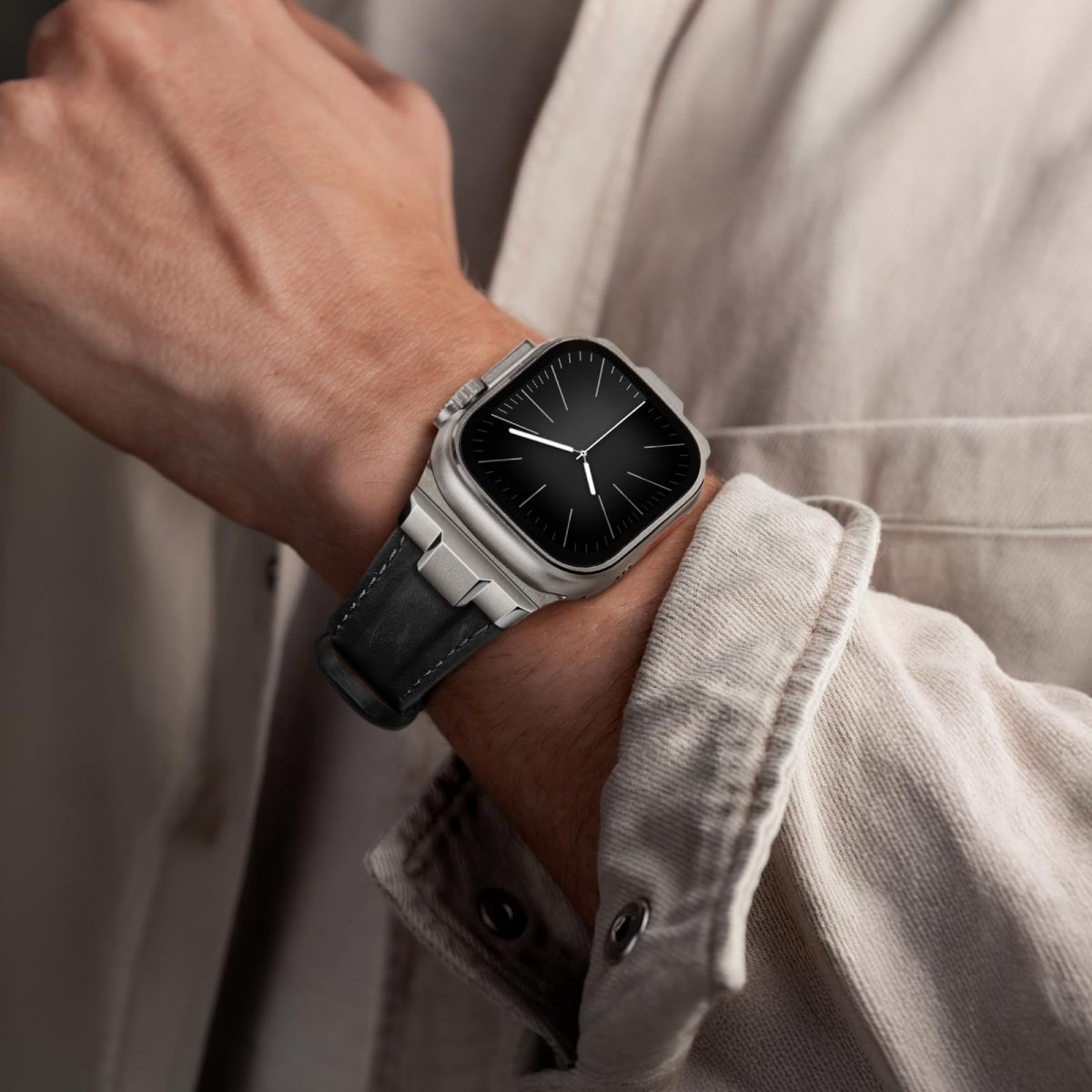 Premium leather and metal spliced strap for Apple Watch
