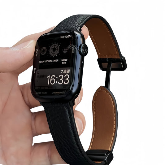 Premium lychee grain leather strap for Apple Watch.