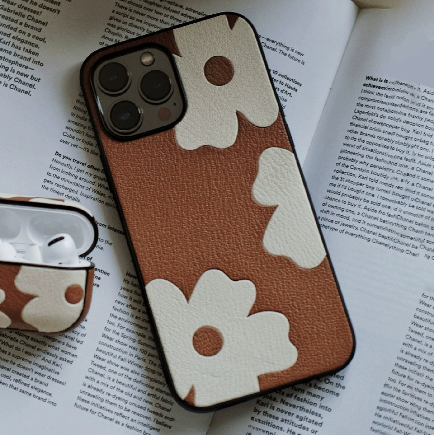 Handcrafted genuine leather inlay phone case compatible with iPhone