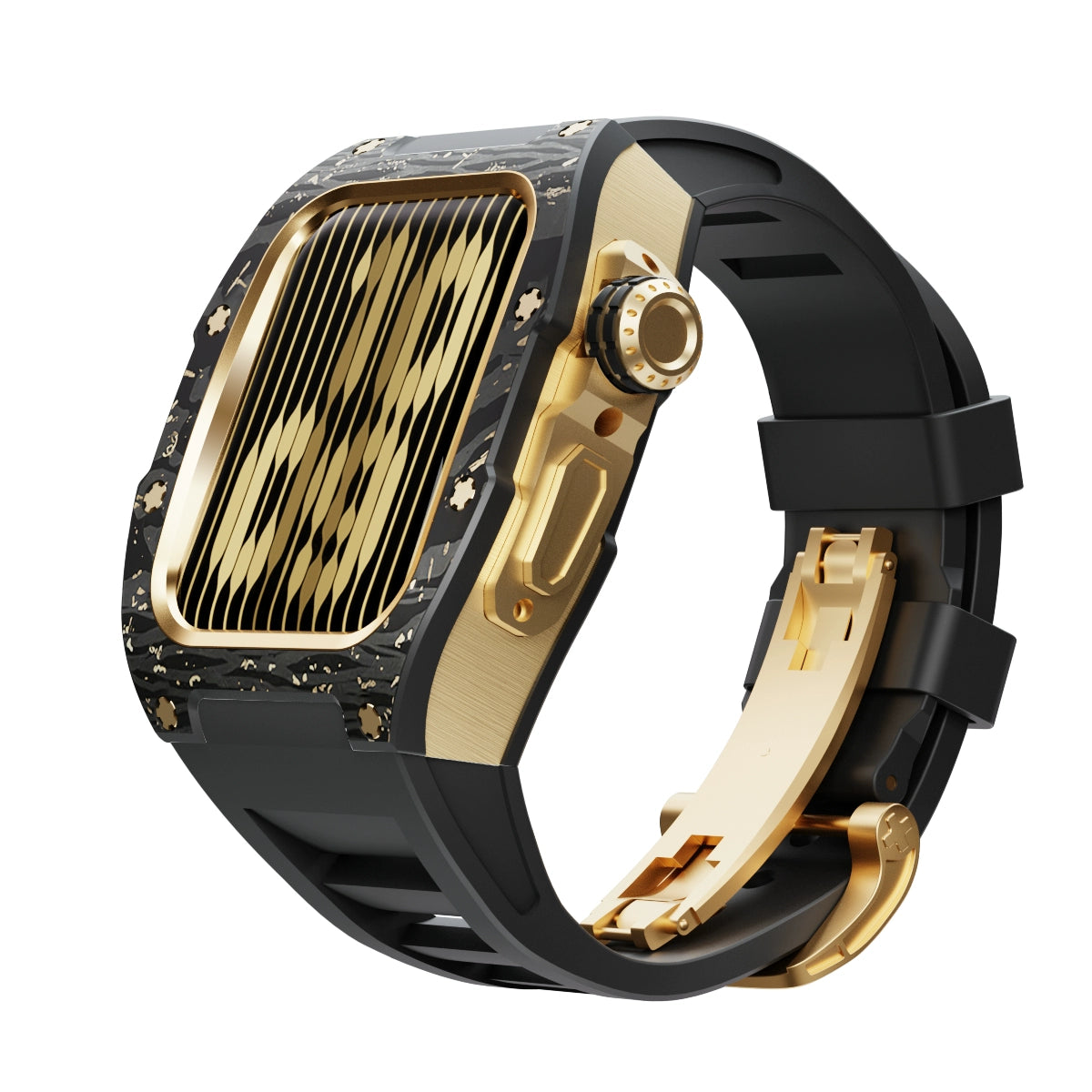 Compatible with Apple Watch Luxury Gold Carbon Fiber and Titanium Alloy Case Kit