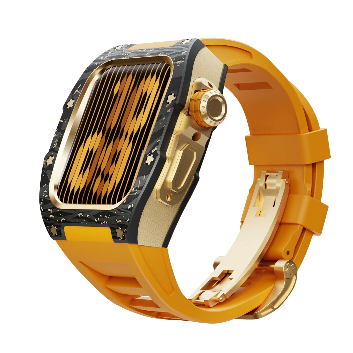 Compatible with Apple Watch Luxury Gold Carbon Fiber and Titanium Alloy Case Kit