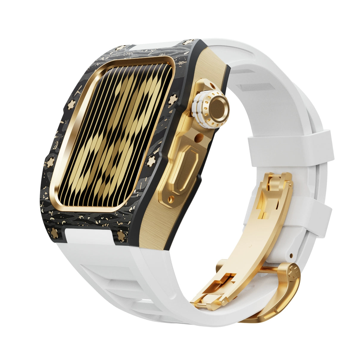 Compatible with Apple Watch Luxury Gold Carbon Fiber and Titanium Alloy Case Kit